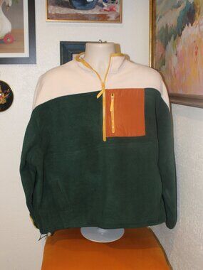 In Loom Colorblock Fleece Quarter Zip Pullover Green Cream Orange M